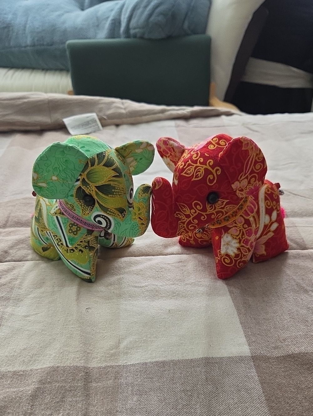 Red and Green Decorative Elephant Figurines
